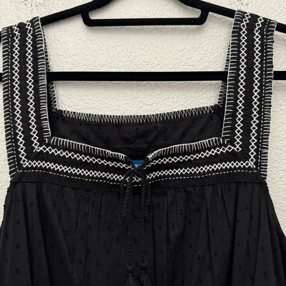 Old Navy Sleeveless Waist Defined Embroidered Clip Dot Maxi Dress Black NWT - Picture 3 of 16